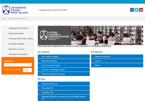 Catalogue de l'offre de formation LLSH
